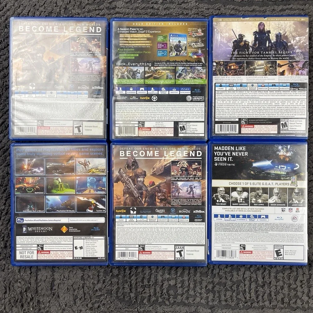 Lot of 6 PS4 Games - Destiny, Watch Dogs 2 Gold Edition, Madden 18, Skyrim‎